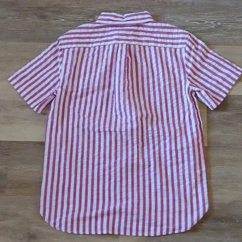NWOT Houston White Burgundy Striped Textured Button Down Shirt Size L