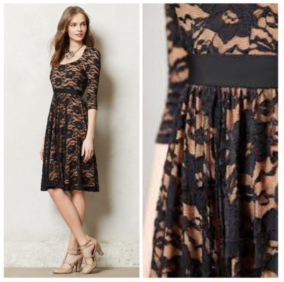 NEW Anthropologie Marc Bouwer Sava Dress Black & Nude Lace Fit & Flare Sz 6 $188