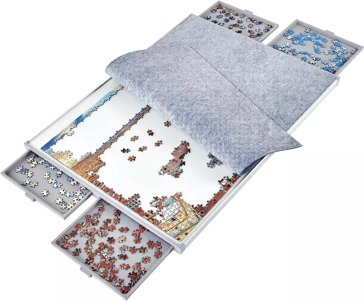 1500 Piece Non-Wood Jigsaw Puzzle Board with Drawers and Felt Fabric Cover  Mat