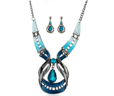 Fashion Women Crystal Choker Pendant Necklace Erring Jewelry set
