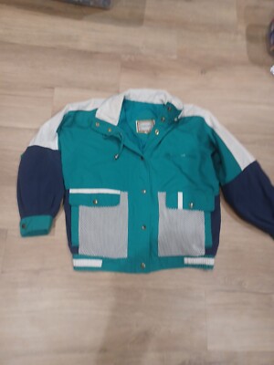 Vintage 80s Current Seen Retro Navy Color Block Full Snap Jacket Coat Size Small