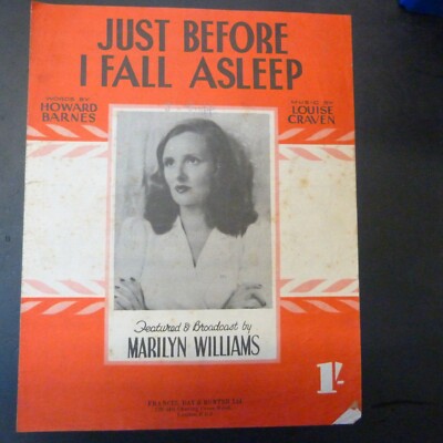 song sheet JUST BEFORE I FALL ASLEEP Marilyn Williams 1947