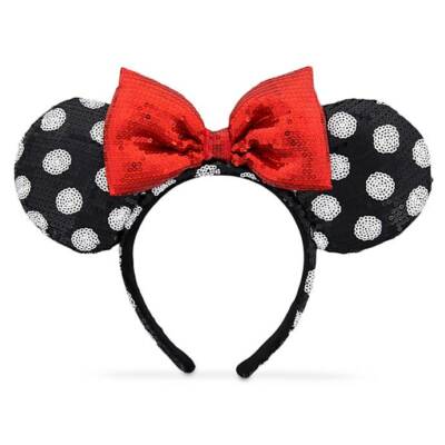 Disney Black and White Polka Dot Minnie Mouse Ears Headband Minnie Mouse Ear Headband with Satin Bow for Adults – Black  main image 4