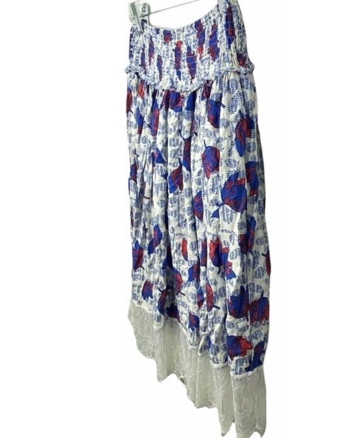 Hazel Mujer Boho Fluida Floral Falda M Blanco Azul Rojo Dobladillo de Encaje Foto 2 de 4