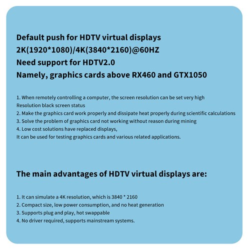 Carte Graphique PC 4K 60Hz Tricheur Affichage Virtuel pour Ordinateur Portable Bureau GPU-j - Photo 9/11