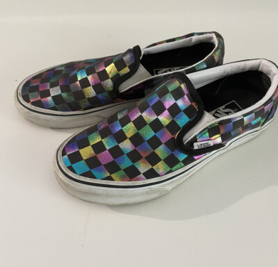 vans slip on iridescent checkerboard