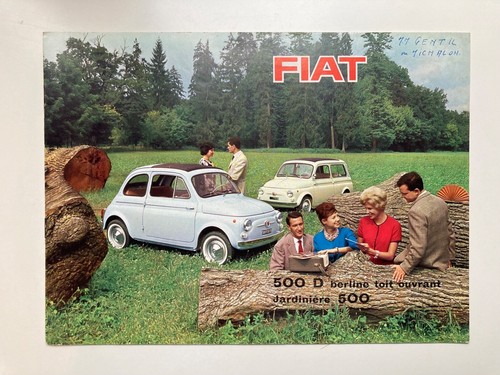 Vintage brochure sales catalogue vente Fiat 500D berline toit ouvrant jardinière