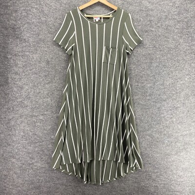 New LuLaRoe Dress Women XS Green Striped Short Sleeve Asymmetric Carly