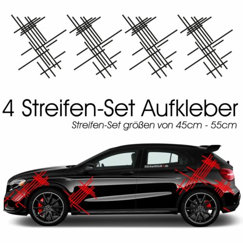 4x Seitenstreifen Autoaufkleber Set X Kreuze Camouflage Linien Matt / Glanz - Picture 1 of 2