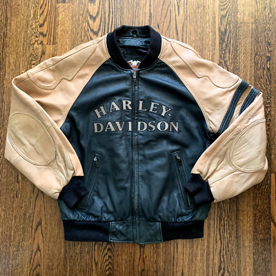 Harley Davidson Leather Biker Jacket Mens Sz M Black Tan Harley Davidson Leather Biker Jacket Mens Sz M Black Tan
