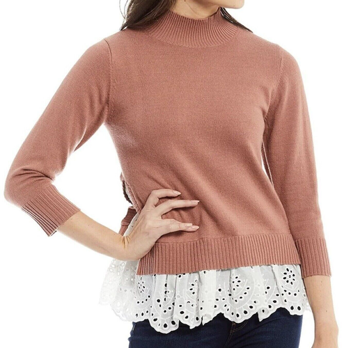NWT Roller Rabbit $298 COTTON/CASHMERE Rose Pink Sweater EYELET LACE ...