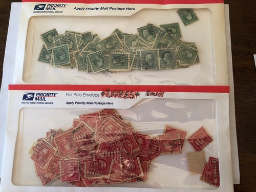 2 Cent Washington rote Briefmarken & 1 Cent grüne Briefmarken Washington und Franklin