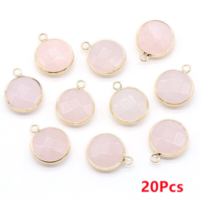 20Pcs 18x6mm Copper Wrapping Natural Rose Quartz Faceted Round Pendant HT1681