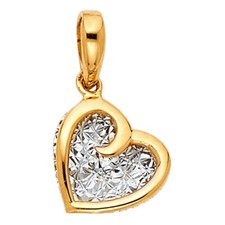 Small Tiny 14K 2 Tone Gold Womens Love Heart Charm Pendant For Necklace Chain