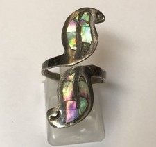BEAUTIFUL VINTAGE STERLING SILVER VIBRANT ABALONE SHELL RING SZ 7-8.5