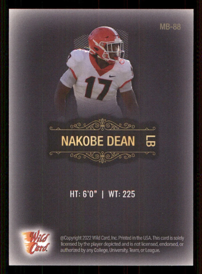 2022 Wild Card Matte Black Pattern Three #MB88 Nakobe Dean /150 - Image 2 of 2