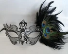 Black Metal With Peacock Feathers Venetian Masquerade Party  Mask * NEW *