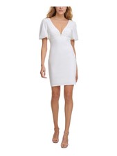 GUESS Womens White Lined V-back Short Sleeve Above The Knee Sheath Dress 16