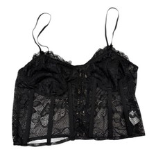 White Fox Lace Black Bustier Corset Lingerie Bra Size Medium
