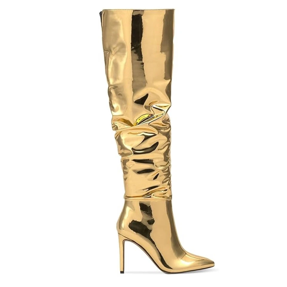 I.N.C. Botas holgadas sobre la rodilla Int Concepts para mujer veganas doradas charol talla 5M Foto 2 de 4