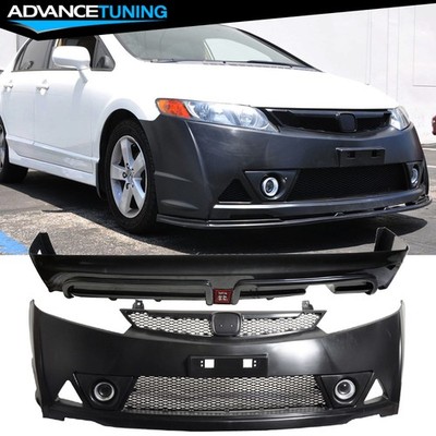 Fits 06-11 Honda Civic MUG RR Style Front Bumper + Rear Lip w/ Red 3rd LED Light