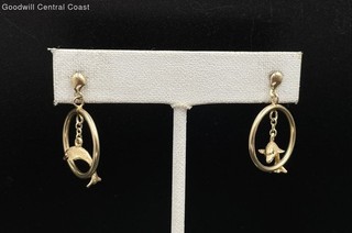 14K Gold Dangle Style W/ Dolphin Earrings
