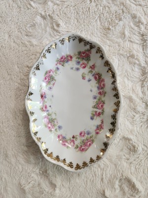 Vtg CS Germany Carl Schlegelmilch Porcelain Floral W/ Gold Scallop Edge Dish EUC