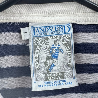 Maillot De Rugby Vintage Lands' End XL - Rayures Blanches Et Bleues - Fabriqué USA