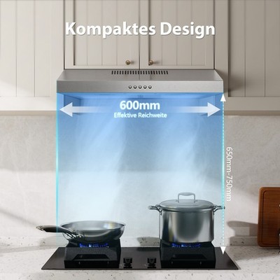 TopStrong 60cm Unterschrank Haube 201m³/h Drucktasten 3 Geschwindigkeiten 2W LED