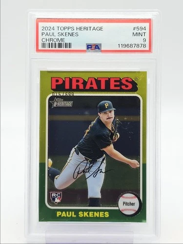 PAUL SKENES 2024 TOPPS HERITAGE CHROME HIGH NUMBER ROOKIE RC /699 PSA 9 Q0004