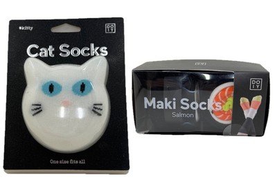 DOIY Sushi Maki Salmon & Cat Kitty Socks One Size Fits All 2 Pack