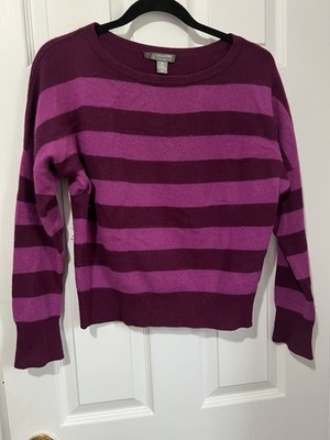 Charter Club 100% Cashmere Striped Pullover Sweater XS Purple Ribbed Trim