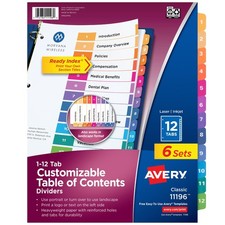 Avery 12 Tab Dividers for 3 Ring Binders, Customizable Table of Contents,
