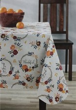 Fall Harvest  Thankful, Grateful  Pumpkin Tablecloth 60 x 84" Rectangle NEW