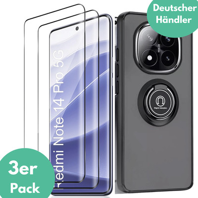 Hülle + 2X Schutzglas für Xiaomi Redmi Note 14 Pro 5G Ringhalterung Case 9H