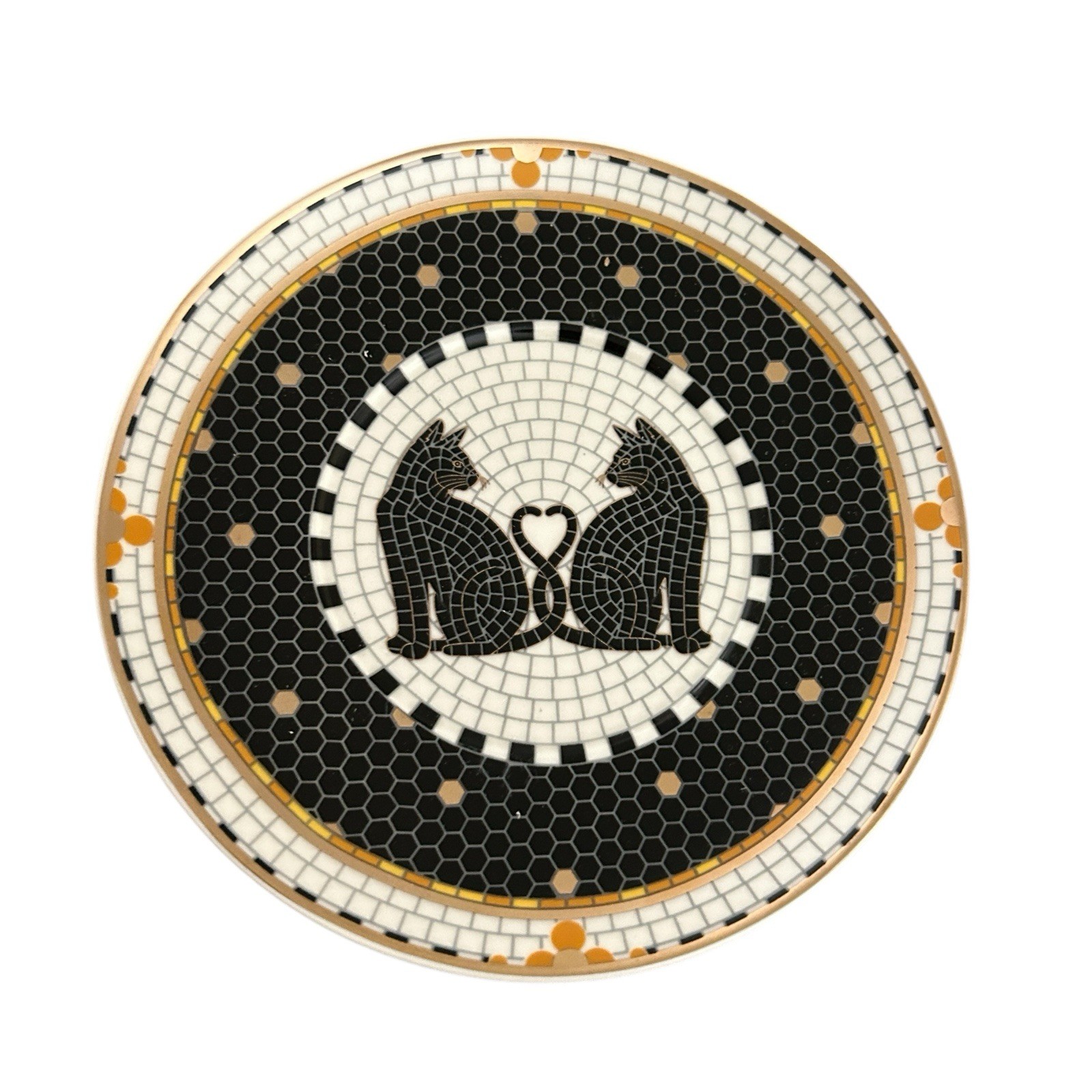 Anthropologie Bistro Tile Black Cats Espresso Cup Saucer Set NEW Halloween 5 oz