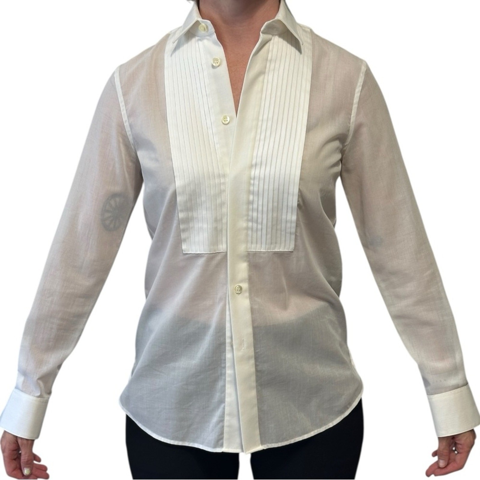 Camicia smoking Saint Laurent Paris bianca taglia FR 36 cotone