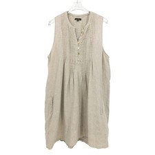 Quince European Linen Sleeveless Swing Dress Flax Beige Pintuck Size XL