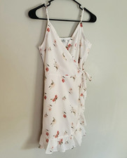 Hollister Women’s XS White Floral Wrap Mini Dress Ruffle Tie Lined
