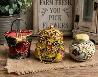 Vintage Decorative Trinket Box Collection   Set of 3 Ornate Miniatures
