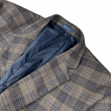 Stafford Men's Performance Elbow Patches 2-Button Blazer Gray/Blue Plaid   46R