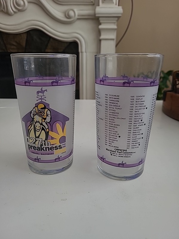 2002 Preakness Stakes Glass  Set (2) 127 NEW Excellent 