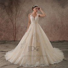 Lace wedding dress wedding dress 36-60 plus size n.measurement Champagne