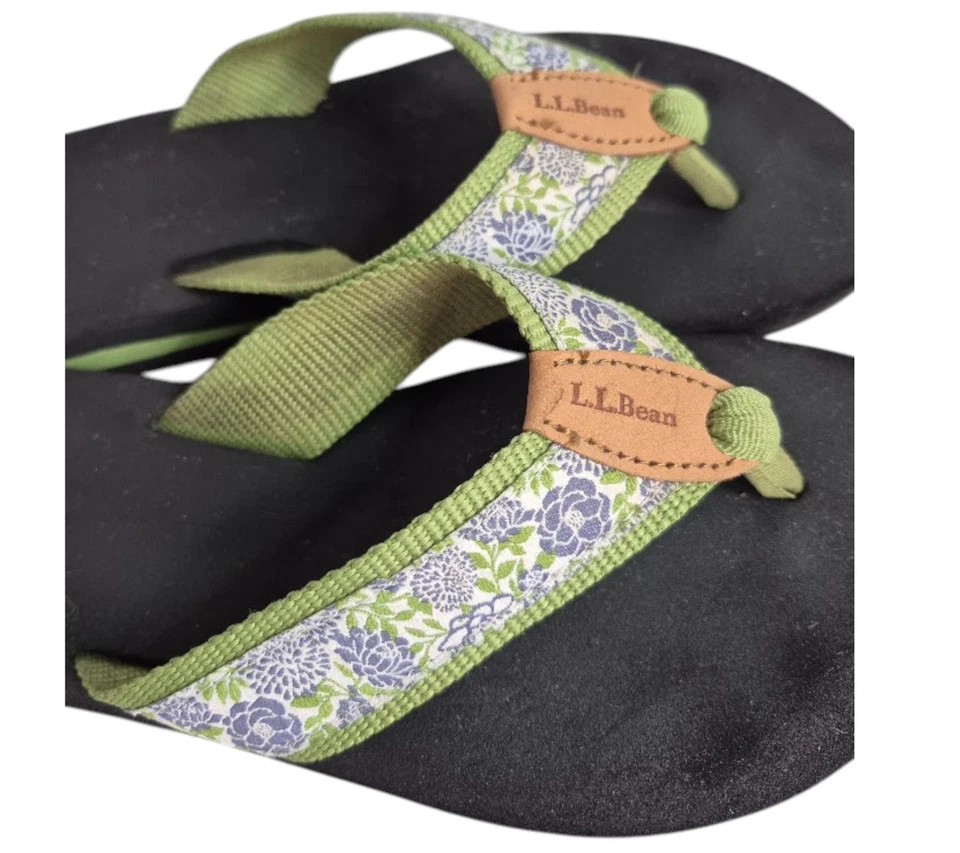 Sandalias chanclas LL Bean originales Maine Isle para mujer 8M flores verdes salvia en muy buena condición Foto 2 de 4