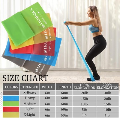 5 Pcs Resistance Bands Set, Latex-Free, Elastic, for Exercise, Yoga, Therapy