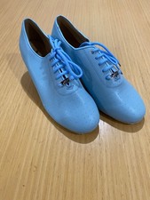 Light Blue Lace Up Leather Ballroom Dance Shoes with Suede Soles