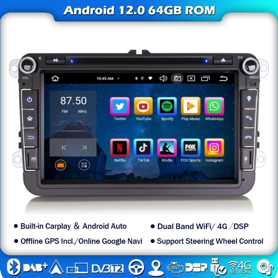 Android 12 DSP DAB+Autoradio GPS CarPlay 8" Für VW Passat Golf 5 Polo Tiguan EOS - Bild 1 von 4
