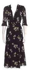 Reformation Print Floral Flower Midi Dress Sleeves V Neck Small Tie On