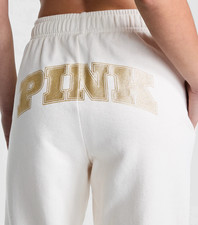 Victoria's Secret LARGE REG. PINK CAMPUS FLEECE SWEATPANTS White Shell Bling