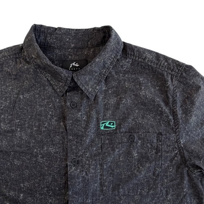 #ad Rusty Mens Short Sleeve Button Down Shirt Charcoal Grey Acid Wash Cotton Large $19.99